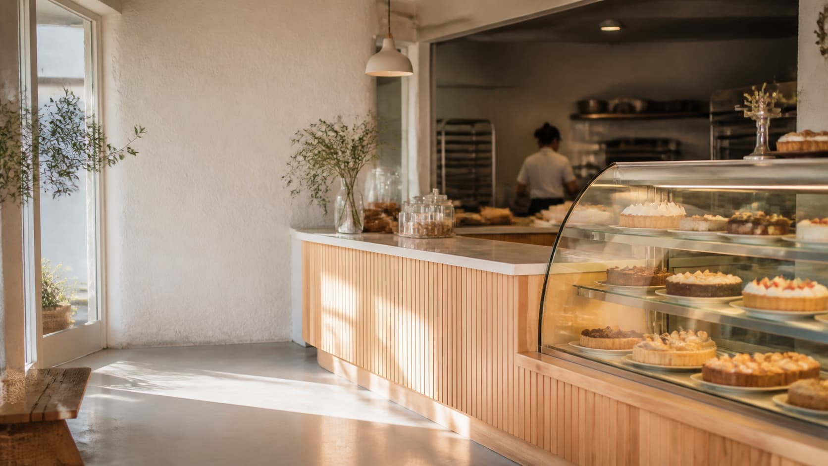 Interior cálido de una pastelería artesanal